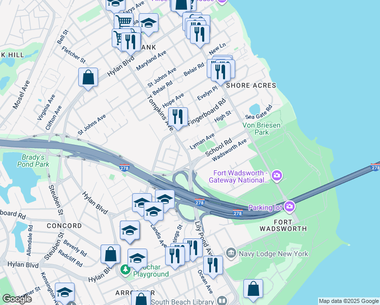 map of restaurants, bars, coffee shops, grocery stores, and more near in Staten Island