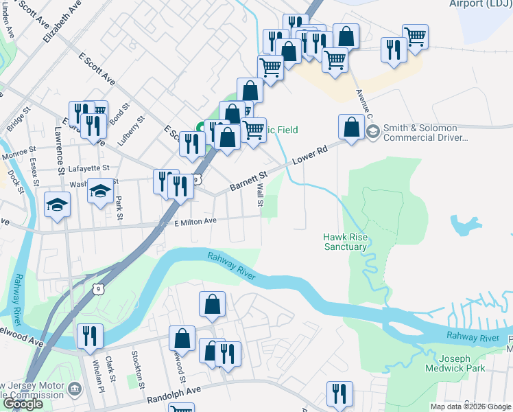 map of restaurants, bars, coffee shops, grocery stores, and more near 885 East Milton Avenue in Rahway