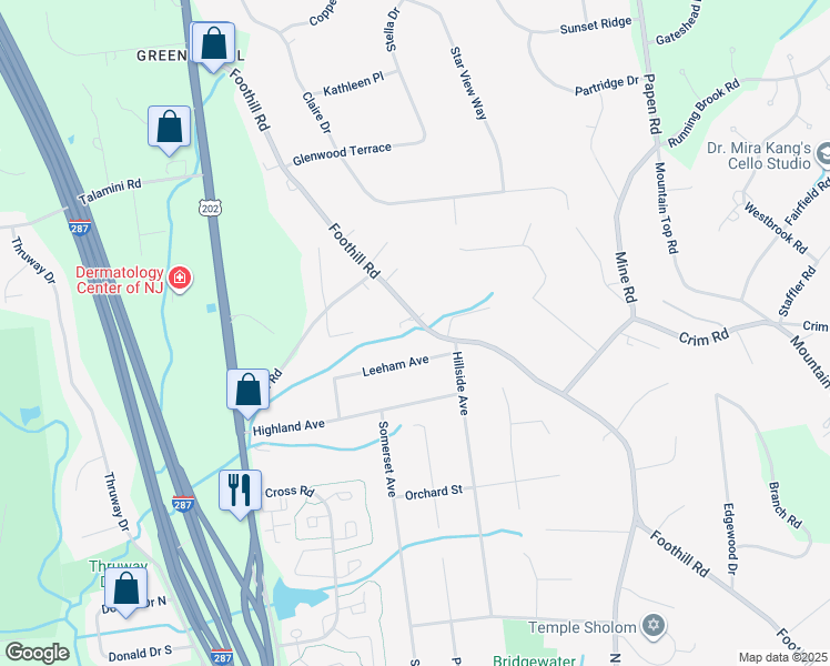 map of restaurants, bars, coffee shops, grocery stores, and more near 241 Leeham Avenue in Bridgewater Township