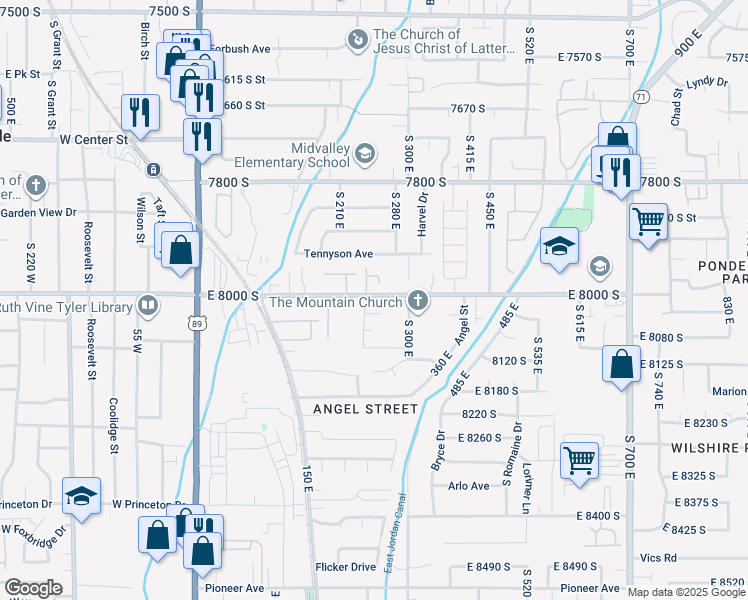 map of restaurants, bars, coffee shops, grocery stores, and more near 252 East 8000 South in Sandy