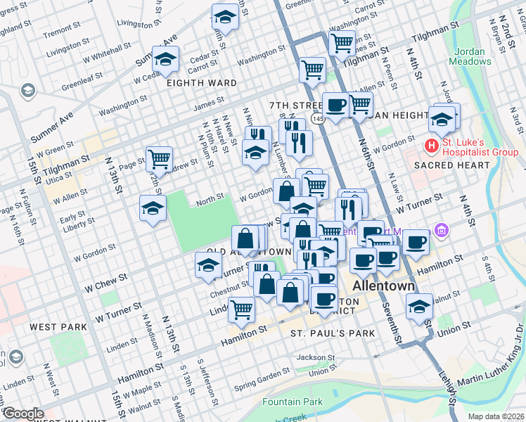 map of restaurants, bars, coffee shops, grocery stores, and more near 928 West Chew Street in Allentown