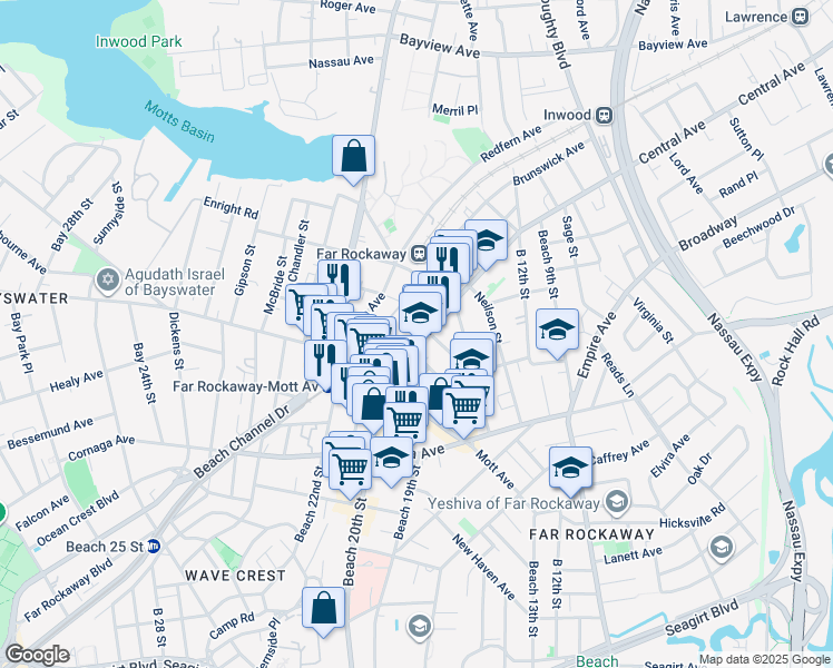 map of restaurants, bars, coffee shops, grocery stores, and more near 15-19 Central Avenue in Queens