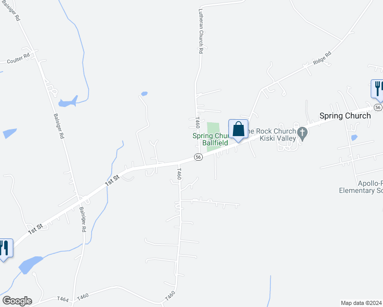 map of restaurants, bars, coffee shops, grocery stores, and more near 3606 Lutheran Church Road in Apollo