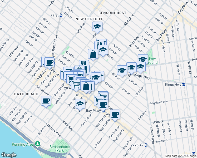 map of restaurants, bars, coffee shops, grocery stores, and more near 2029 82nd Street in Brooklyn