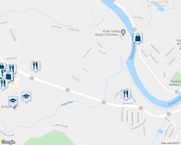 map of restaurants, bars, coffee shops, grocery stores, and more near 924 Talon Court in Leechburg