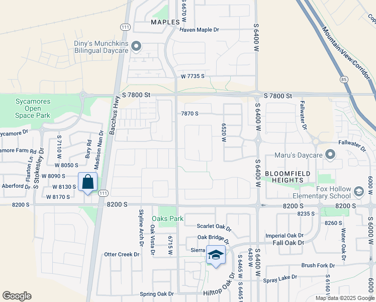 map of restaurants, bars, coffee shops, grocery stores, and more near 8017 South Red Baron Lane in West Jordan