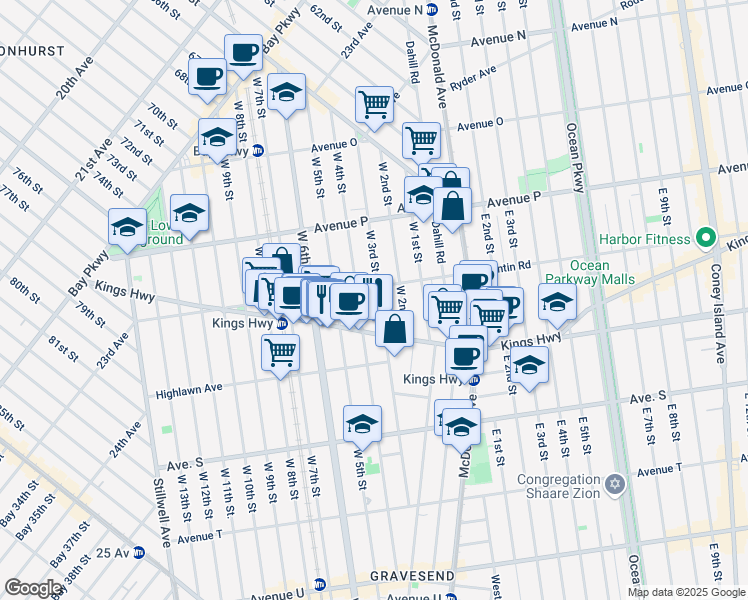 map of restaurants, bars, coffee shops, grocery stores, and more near 251 Quentin Road in Brooklyn