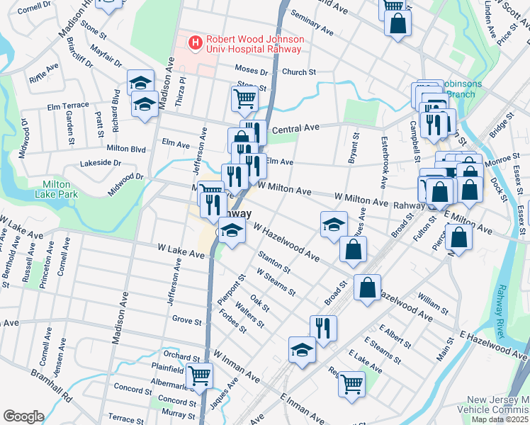 map of restaurants, bars, coffee shops, grocery stores, and more near 1048 Pierpont Street in Rahway