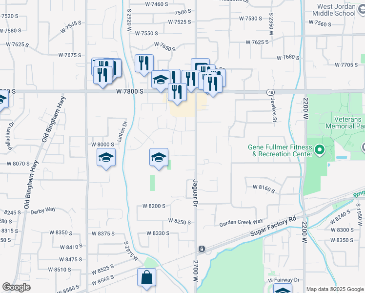 map of restaurants, bars, coffee shops, grocery stores, and more near 7993 South 2760 West in West Jordan