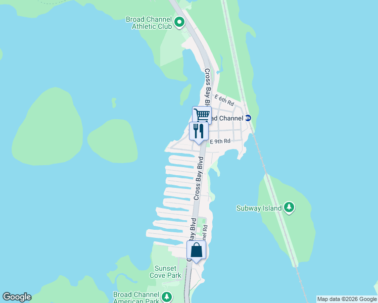 map of restaurants, bars, coffee shops, grocery stores, and more near 196 Cross Bay Parkway in Queens