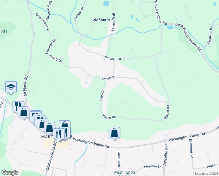 map of restaurants, bars, coffee shops, grocery stores, and more near 4 Claire Drive in Warren
