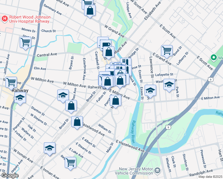 map of restaurants, bars, coffee shops, grocery stores, and more near 1 Carriage City Plaza in Rahway