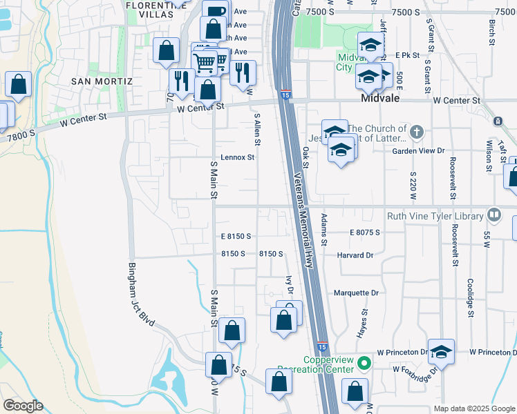 map of restaurants, bars, coffee shops, grocery stores, and more near 7971 South 600 West in Midvale