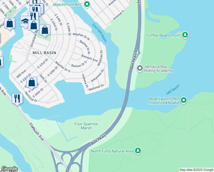 map of restaurants, bars, coffee shops, grocery stores, and more near 2636 National Drive in Brooklyn