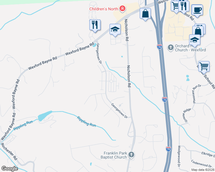 map of restaurants, bars, coffee shops, grocery stores, and more near 1932 Georgetowne Drive in Sewickley
