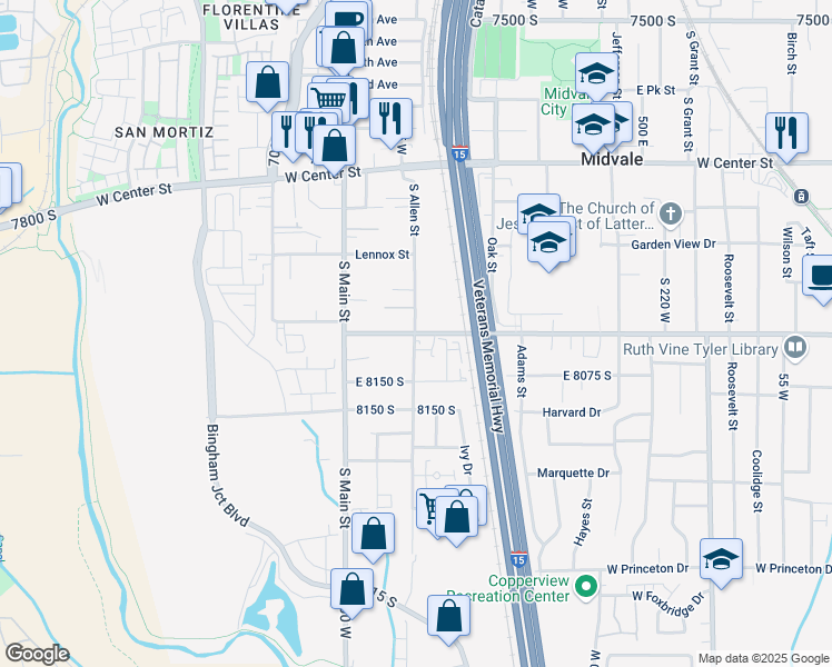 map of restaurants, bars, coffee shops, grocery stores, and more near 7971 South 600 West in Midvale