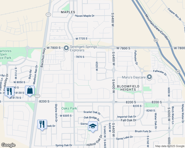 map of restaurants, bars, coffee shops, grocery stores, and more near 7991 South Ambrosia Lane in West Jordan