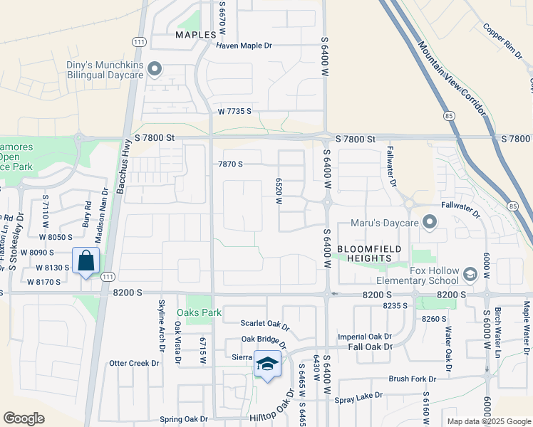 map of restaurants, bars, coffee shops, grocery stores, and more near 7991 South Ambrosia Lane in West Jordan