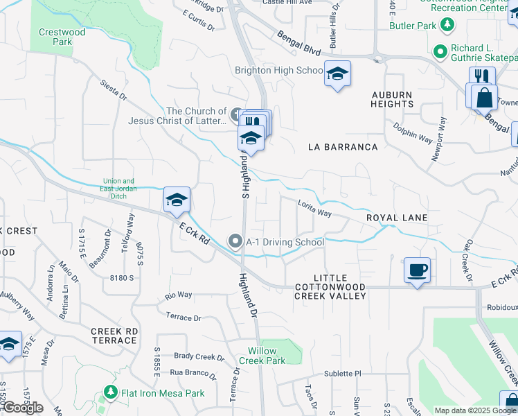 map of restaurants, bars, coffee shops, grocery stores, and more near 7993 Eldon Way in Sandy
