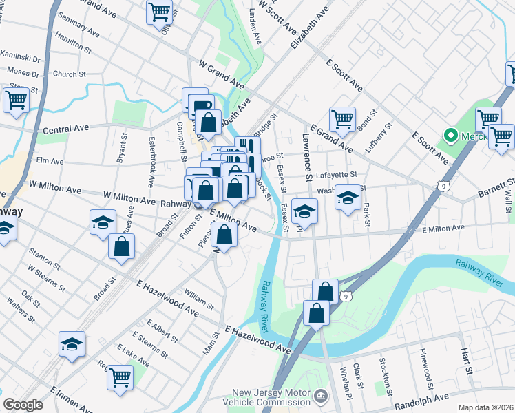 map of restaurants, bars, coffee shops, grocery stores, and more near 195 Dock Street in Rahway