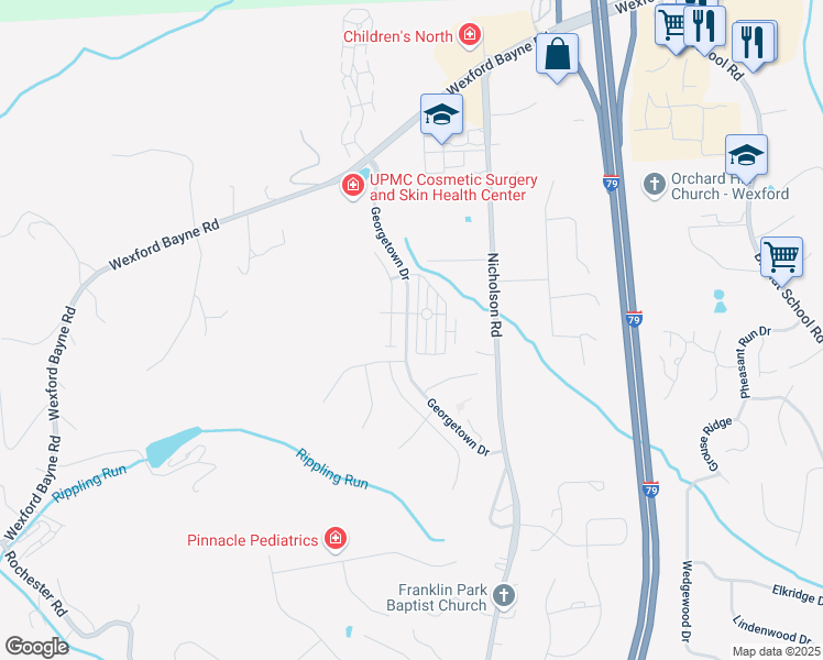map of restaurants, bars, coffee shops, grocery stores, and more near 1932 Georgetowne Drive in Sewickley