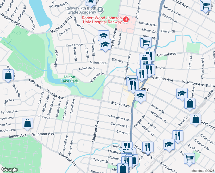 map of restaurants, bars, coffee shops, grocery stores, and more near 782 Old Lake Avenue in Rahway