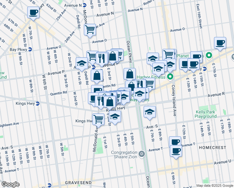 map of restaurants, bars, coffee shops, grocery stores, and more near 1796 East 4th Street in Brooklyn