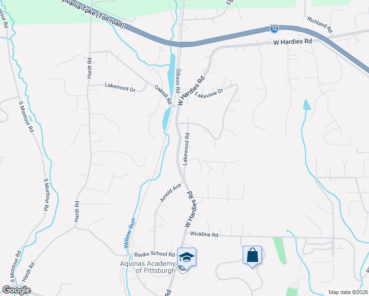 map of restaurants, bars, coffee shops, grocery stores, and more near 2432 West Hardies Road in Gibsonia