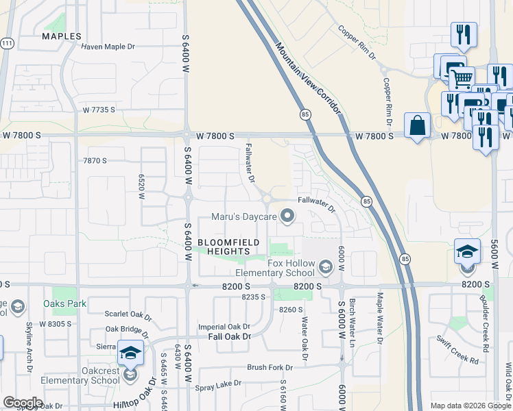 map of restaurants, bars, coffee shops, grocery stores, and more near West Annandale Way in West Jordan