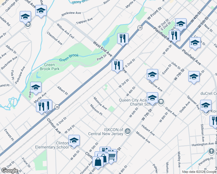 map of restaurants, bars, coffee shops, grocery stores, and more near 925 South 2nd Street in Plainfield