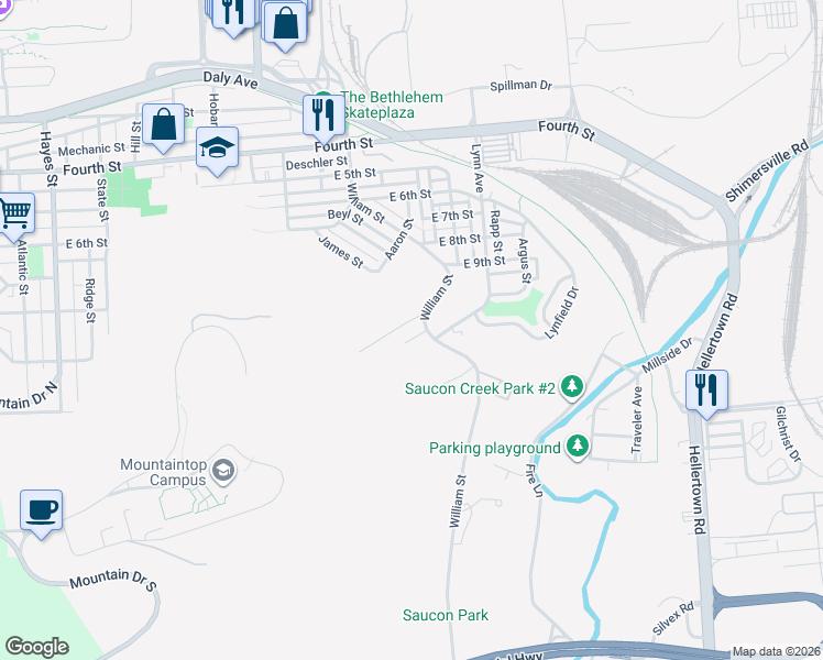 map of restaurants, bars, coffee shops, grocery stores, and more near 862 William Street in Bethlehem