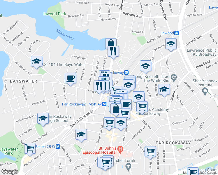 map of restaurants, bars, coffee shops, grocery stores, and more near 21-09 Dix Avenue in Queens
