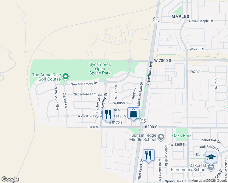 map of restaurants, bars, coffee shops, grocery stores, and more near 7964 South 7110 West in West Jordan