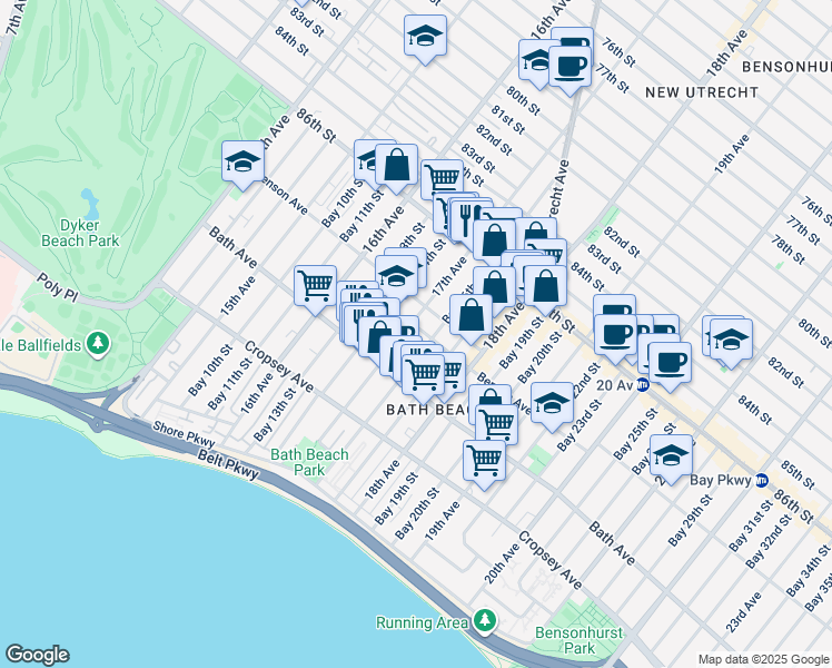 map of restaurants, bars, coffee shops, grocery stores, and more near in Brooklyn