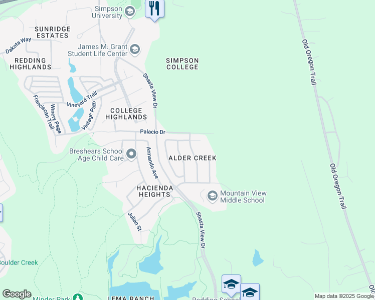 map of restaurants, bars, coffee shops, grocery stores, and more near 513 Centavo Way in Redding