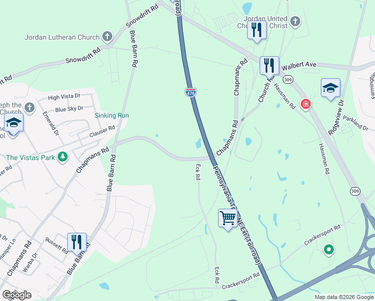 map of restaurants, bars, coffee shops, grocery stores, and more near 5033 Chapmans Road in Lehigh County