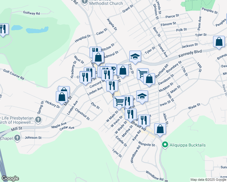 map of restaurants, bars, coffee shops, grocery stores, and more near 2680 Brodhead Road in Aliquippa