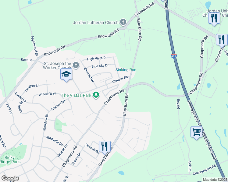 map of restaurants, bars, coffee shops, grocery stores, and more near 5240 Chandler Way in Lehigh County