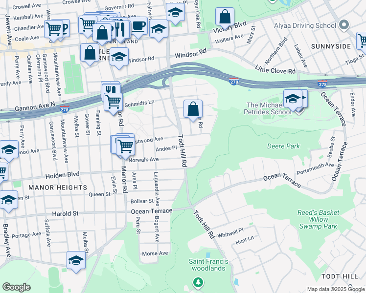 map of restaurants, bars, coffee shops, grocery stores, and more near 900 Staten Island Boulevard in Staten Island