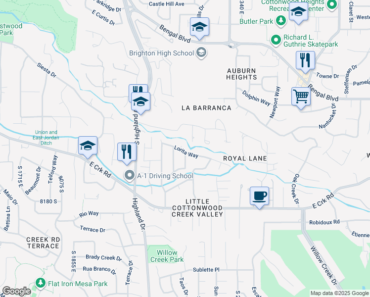 map of restaurants, bars, coffee shops, grocery stores, and more near 2161 Lorita Way in Cottonwood Heights