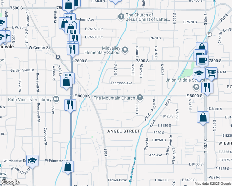 map of restaurants, bars, coffee shops, grocery stores, and more near 7968 S Alpine Fir Cv in Sandy