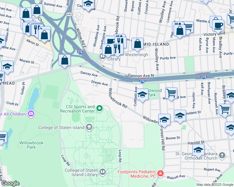 map of restaurants, bars, coffee shops, grocery stores, and more near 998 Stewart Avenue in Staten Island