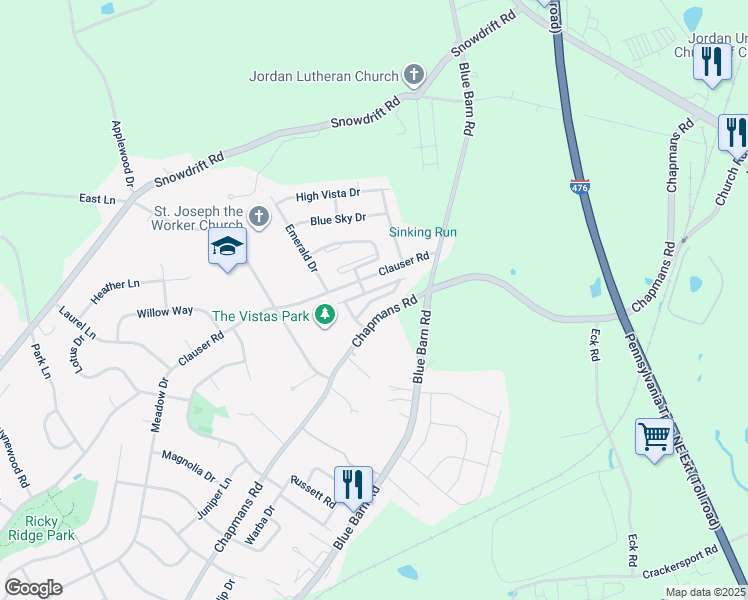 map of restaurants, bars, coffee shops, grocery stores, and more near 5240 Chandler Way in Lehigh County