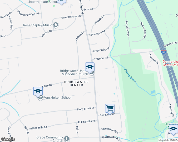 map of restaurants, bars, coffee shops, grocery stores, and more near 651 Country Club Road in Bridgewater