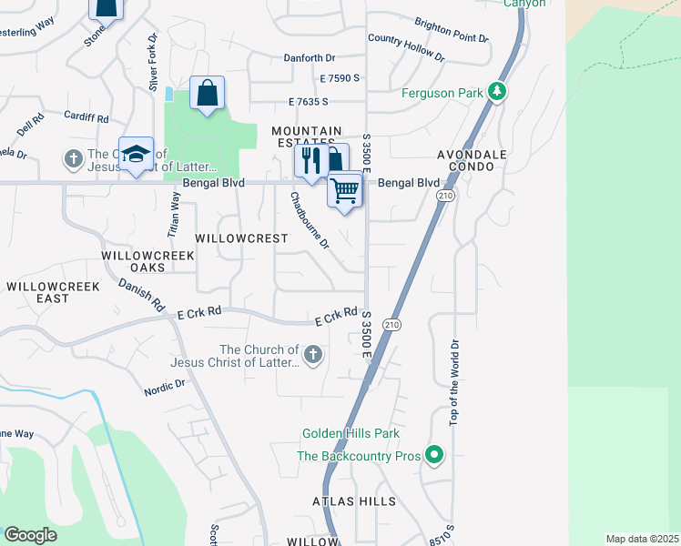 map of restaurants, bars, coffee shops, grocery stores, and more near 3479 Chadbourne Drive in Salt Lake City