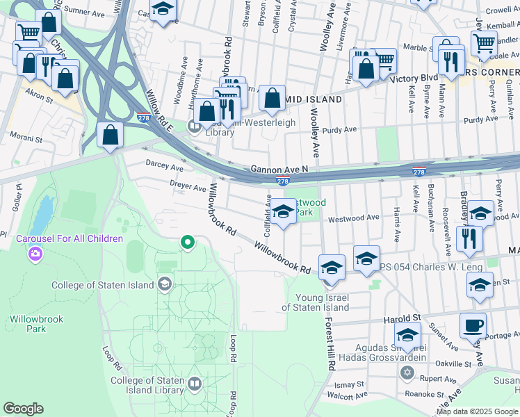 map of restaurants, bars, coffee shops, grocery stores, and more near 24 Bascom Place in Staten Island