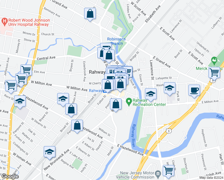 map of restaurants, bars, coffee shops, grocery stores, and more near in Rahway