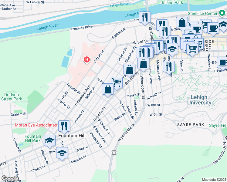 map of restaurants, bars, coffee shops, grocery stores, and more near 508 Fiot Street in Bethlehem