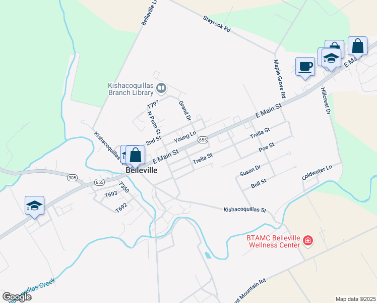 map of restaurants, bars, coffee shops, grocery stores, and more near 4100 East Main Street in Belleville