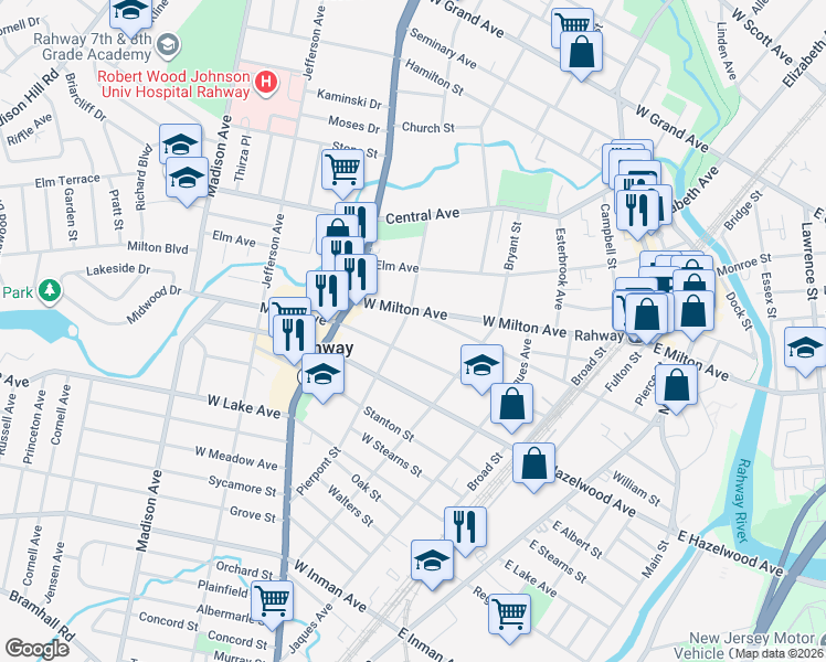 map of restaurants, bars, coffee shops, grocery stores, and more near 338 West Emerson Avenue in Rahway